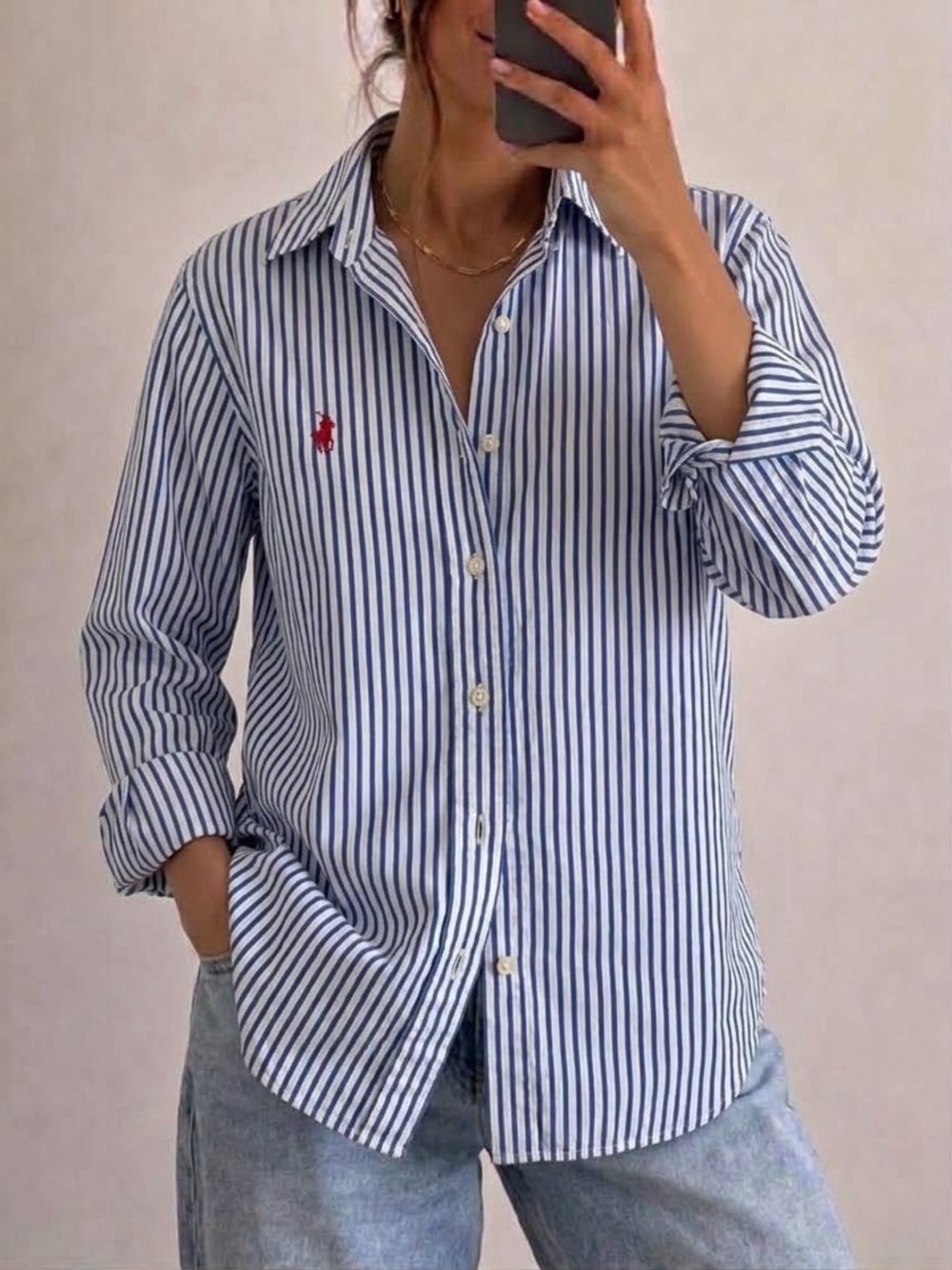 Ralph Lauren Oversized Striped Button Down Shirt Size Large Blue White Women’s